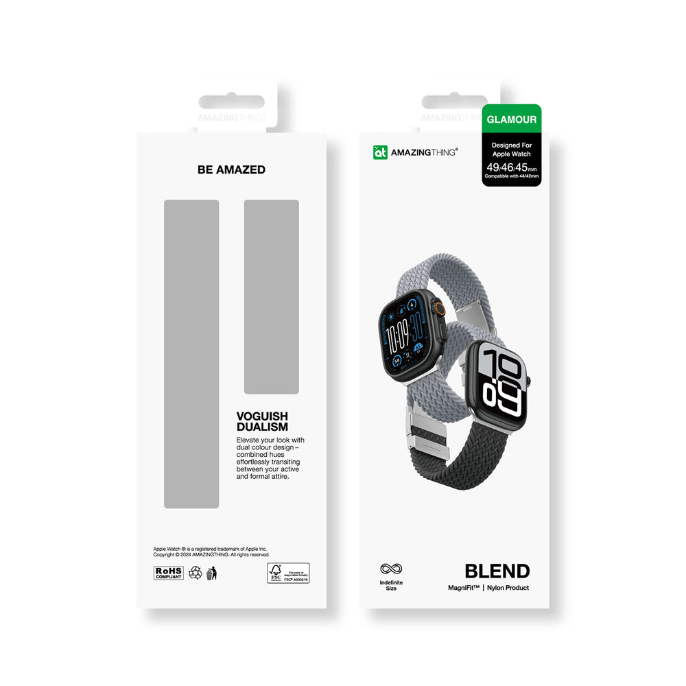 Sæt med 2 AmazingThing Blend-bånd til Apple Watch 45/46/49mm - Grå-Sort/Grå