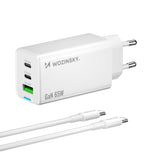 Wozinsky GaN 65W oplader med 2xUSB-C USB-porte med 65W CC kabel - hvid