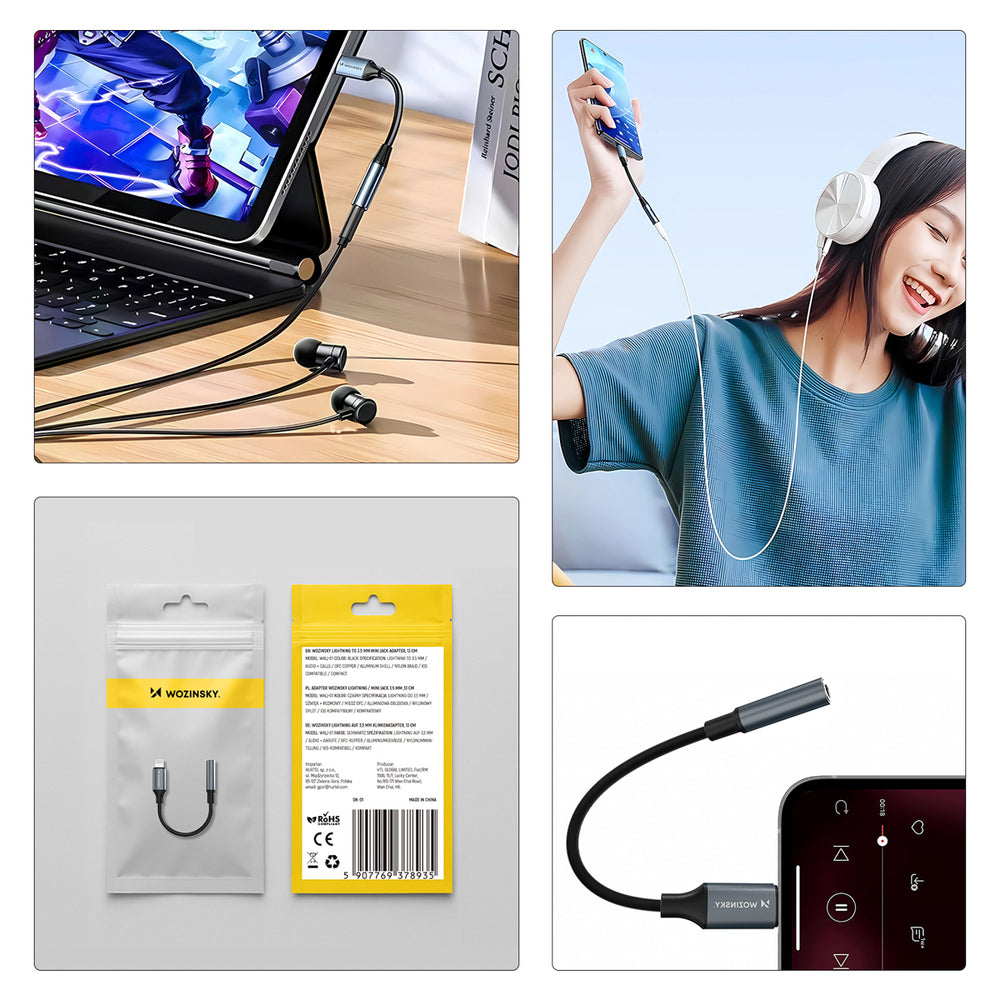 Wozinsky WALJ-01 Lightning adapter - 3,5 mm mini jack - sort