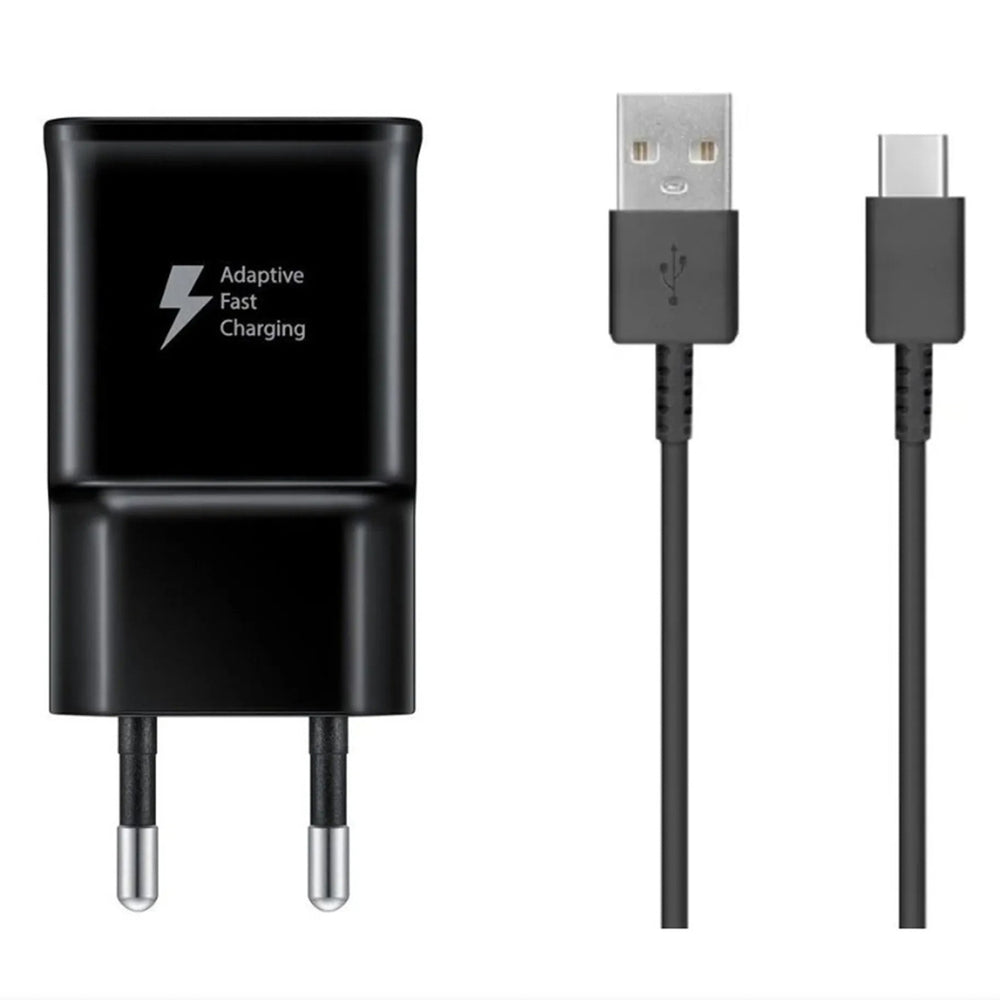 Samsung EP-TA200EBE USB-A 15W vægoplader med EP-DR140ABE USB-A - USB-C kabel (OOB Bulk - udskiftningsemballage) - sort