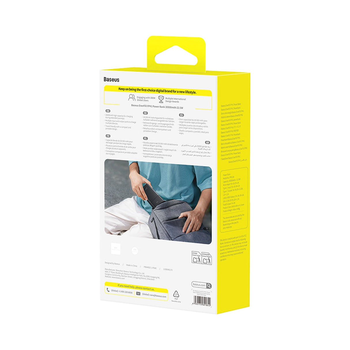 Baseus EnerFill FP41 30000mAh 22.5W Power Bank med Baseus Simple USB-A - USB-C 3A 30cm Kabel - sort