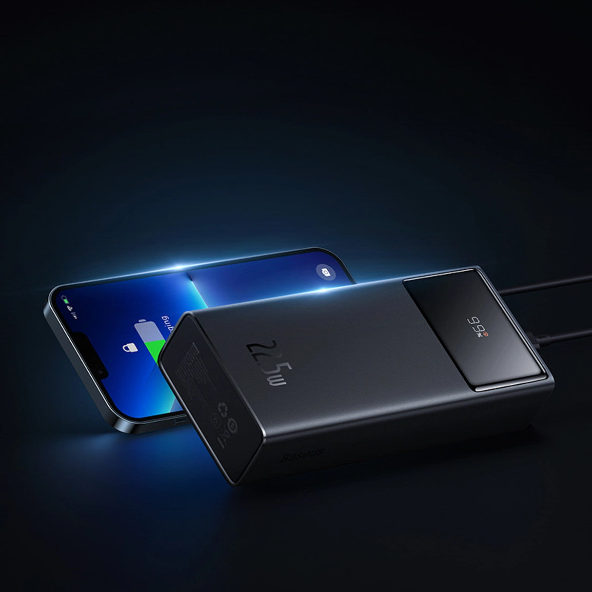 Baseus EnerFill FP41 30000mAh 22.5W Power Bank med Baseus Simple USB-A - USB-C 3A 30cm Kabel - sort