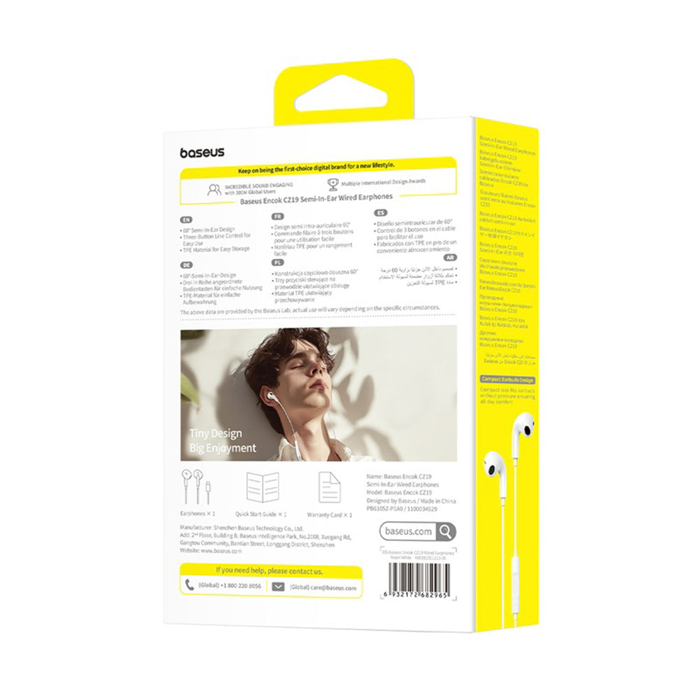 Baseus Encok CZ19 USB-C Wired In-Ear Headphones - White