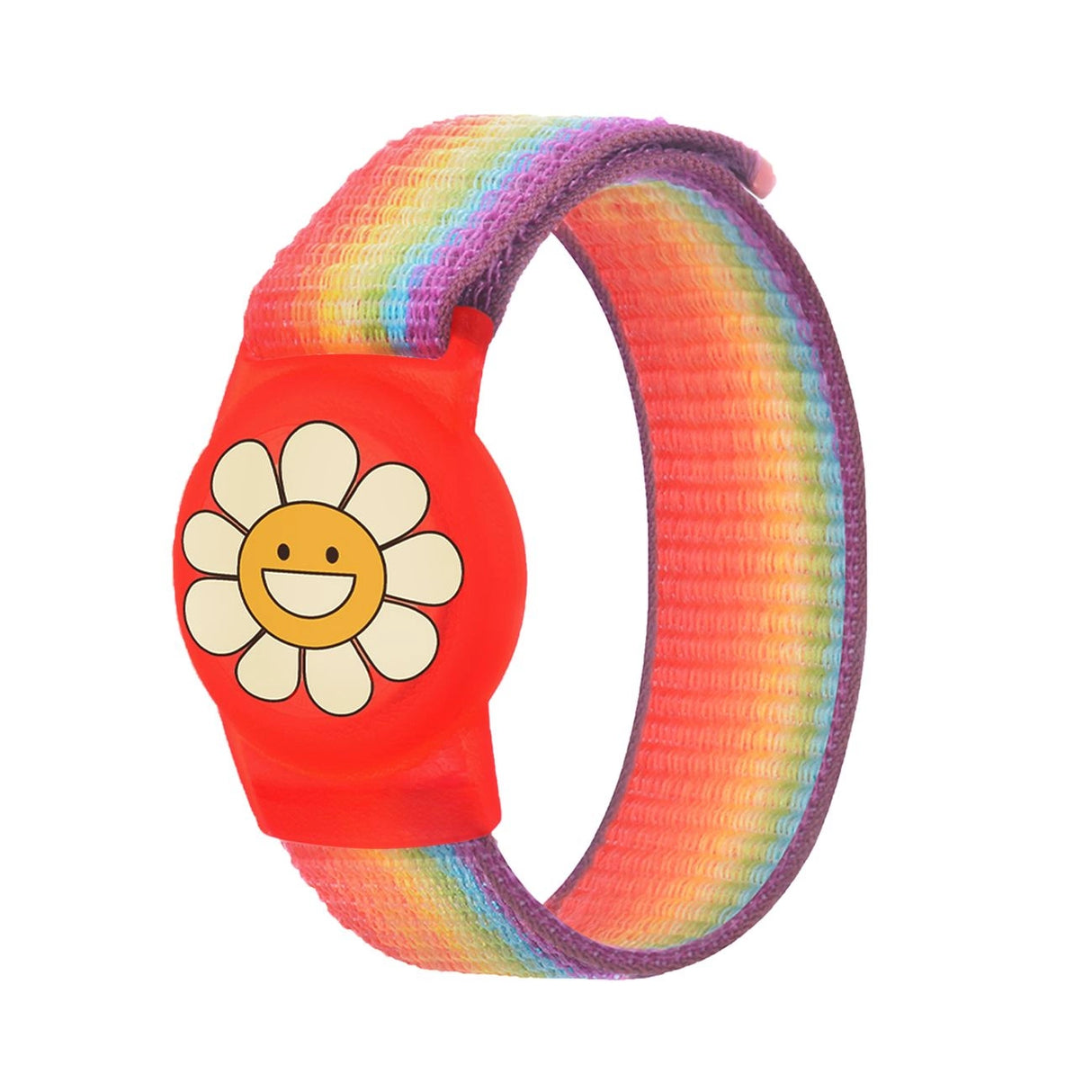 Apple AirTag Kids Nylon Wrist Strap Case - med blomster og regnbuestræk