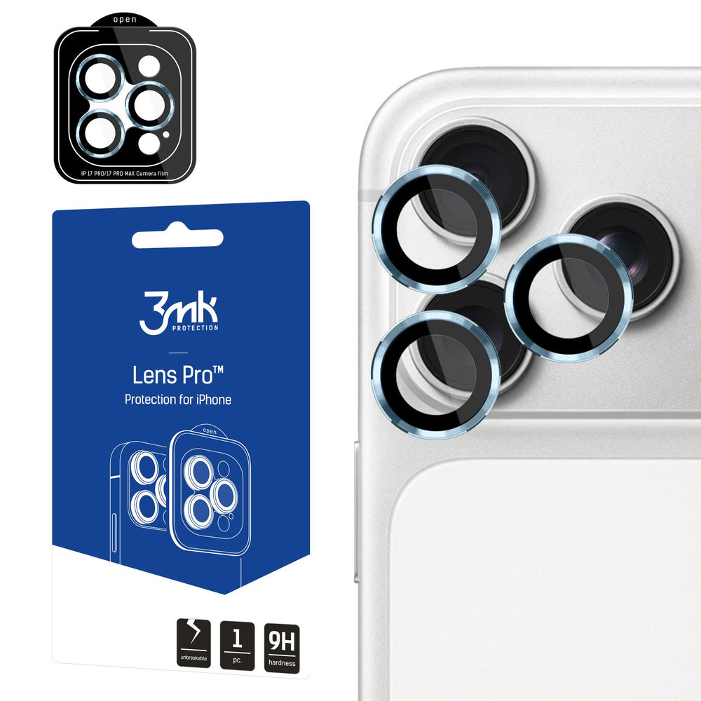 3mk Lens Protection Pro tempereret glas til iPhone 17 Pro / 17 Pro Max - lysblå