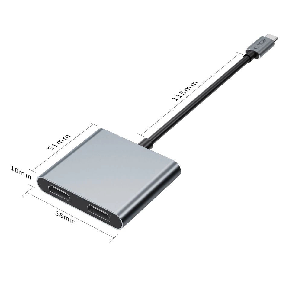 Tech-Protect HB08 4in1 USB-C + USB2.0 + 2 x HDMI 4K 60HZ adapter - grå