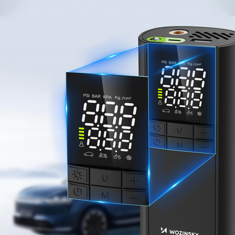 Wozinsky WPEP-8000 kompressor, elektrisk pumpe, 8000mAh power bank, lommelygte - sort