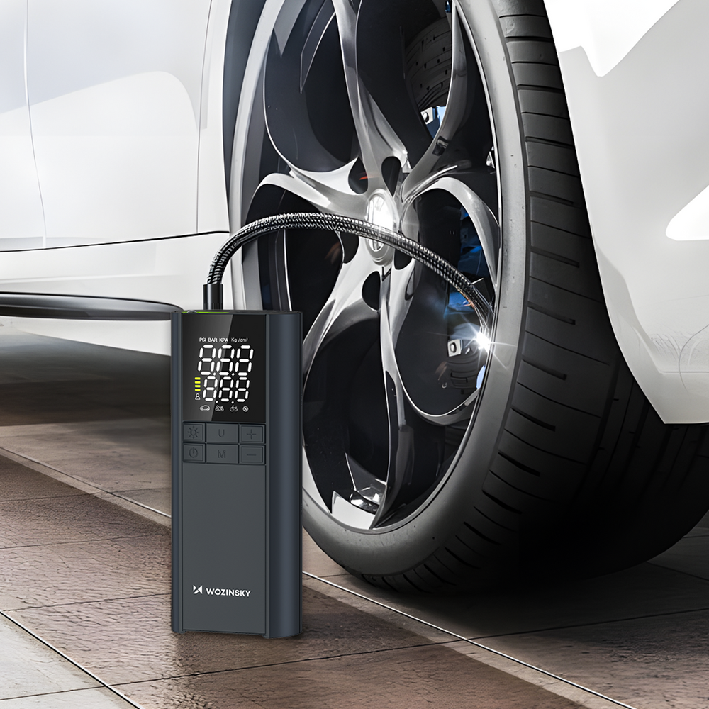 Wozinsky WPEP-8000 kompressor, elektrisk pumpe, 8000mAh power bank, lommelygte - sort