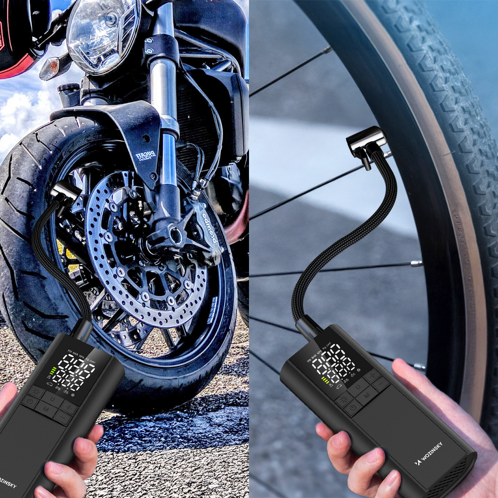 Wozinsky WPEP-8000 kompressor, elektrisk pumpe, 8000mAh power bank, lommelygte - sort