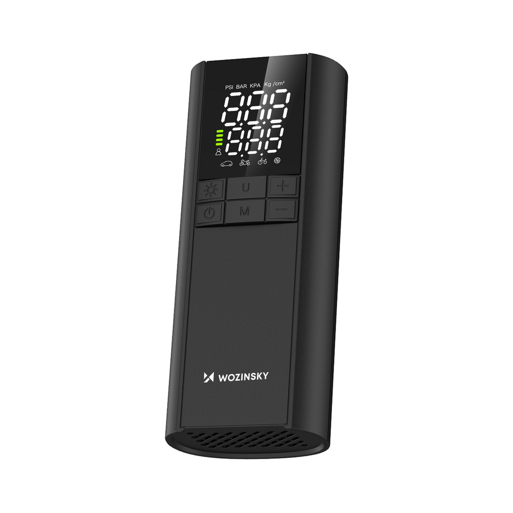 Wozinsky WPEP-8000 kompressor, elektrisk pumpe, 8000mAh power bank, lommelygte - sort