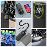 Wozinsky WPEP-8000 kompressor, elektrisk pumpe, 8000mAh power bank, lommelygte - sort