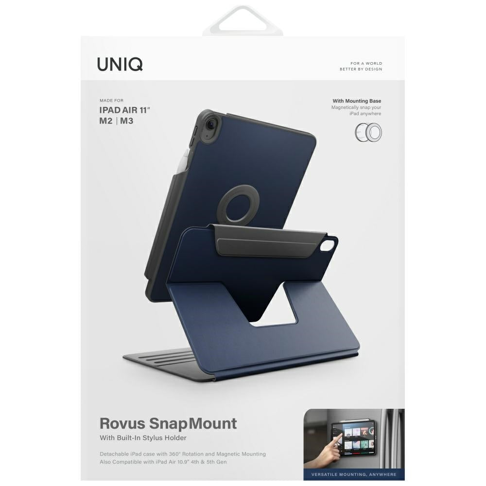 Uniq Rovus Snapmount Magnetic 360 Rotating Aftagelig beholder til iPad Air 11" 2024 / 2025 / iPad Air 10.9" 2020 / 2022 - marineblå