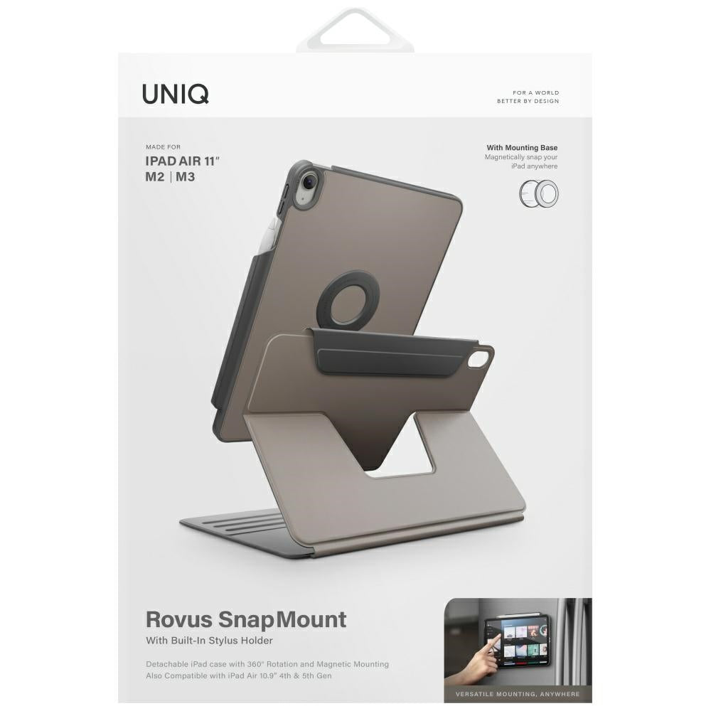 Uniq Rovus Snapmount Magnetic 360 Rotating Aftagelig beholder til iPad Air 11" 2024 / 2025 / iPad Air 10.9" 2020 / 2022 - grå