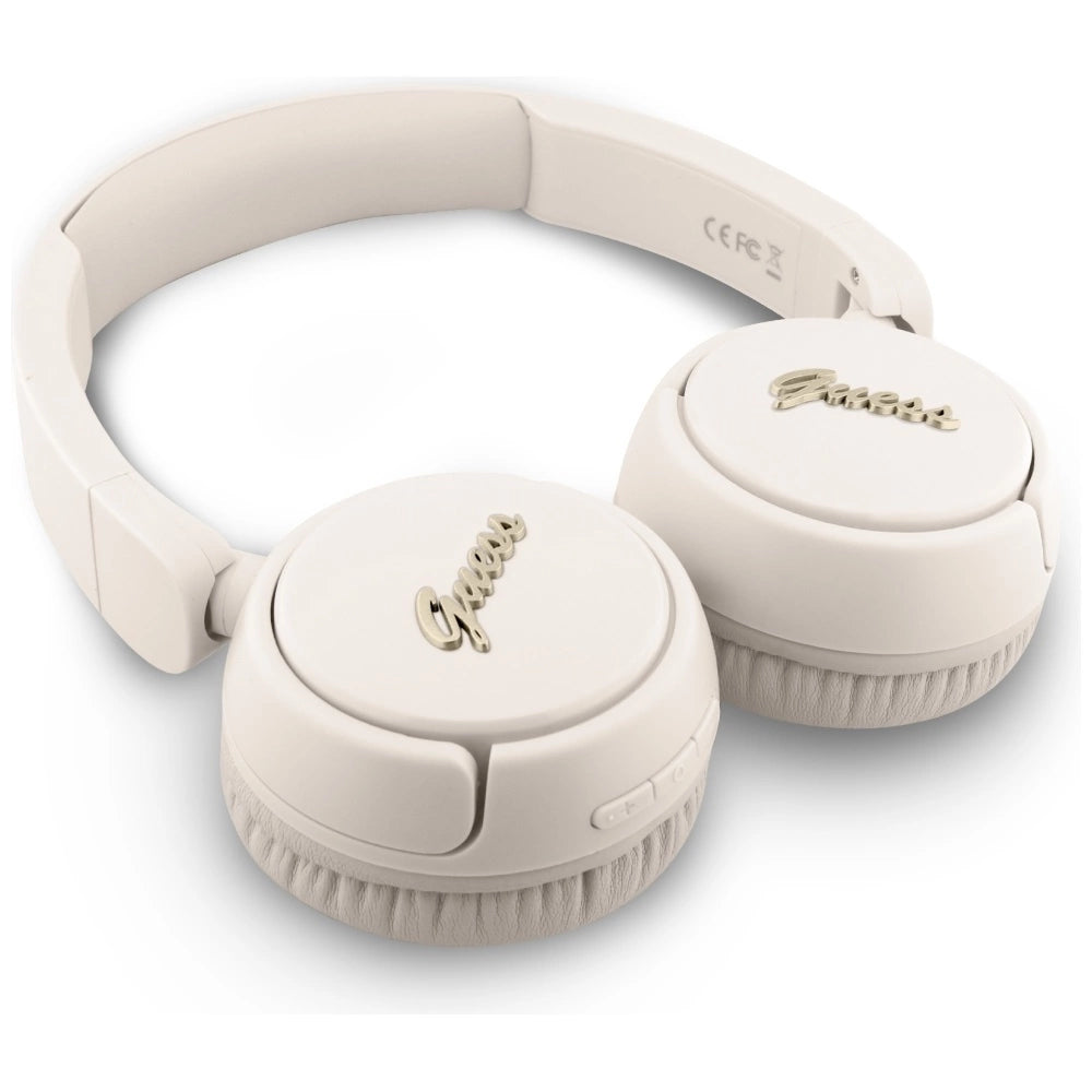 Guess Metal Logo Script Over-Ear Headphones - Beige