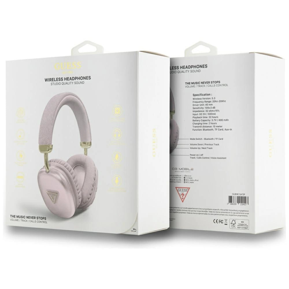 Guess Metallic Triangle Logo Over-Ear Headphones - Pink