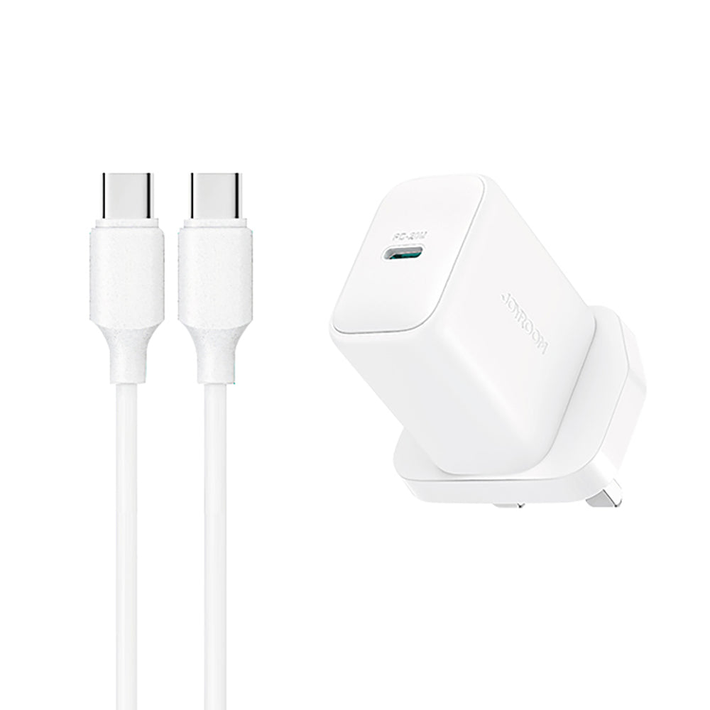 Joyroom JR-TCF20 PD 20W Wall Charger (UK Plug) med 1m USB-C-kabel - hvid
