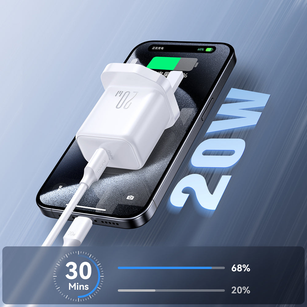 Joyroom JR-TCF20 PD 20W Wall Charger (UK Plug) med 1m USB-C-kabel - hvid