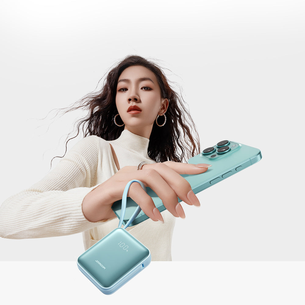 Joyroom JR-PBF27 22.5W 10000mAh Powerbank med to indbyggede kabler - Blå