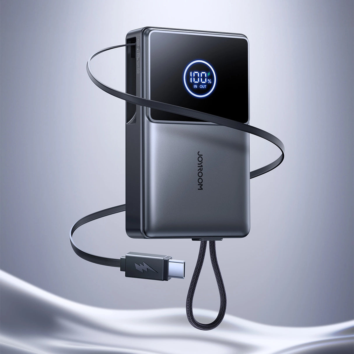 Joyroom JR-PR1 10000mAh 22.5W Powerbank med indbygget indtrækbart USB-C-kabel - sort