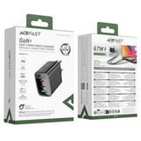 Acefast A108 GaN PD 67W 2xUSB-C 1xUSB-A Wall Charger - sort