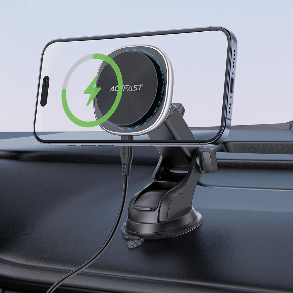 Acefast D42 Magnetisk instrumentbræt med trådløs oplader, MagSafe kompatibel - sort