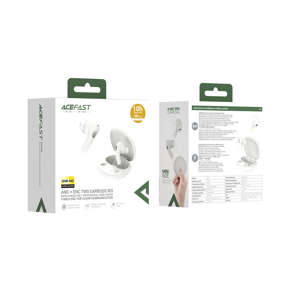 Acefast W3 In-Ear Wireless ANC TWS hovedtelefoner - hvid