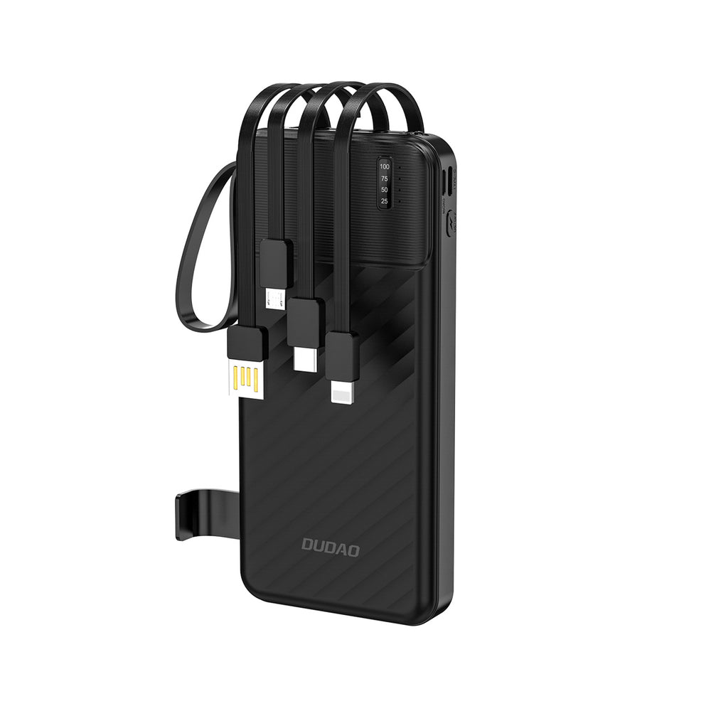 Dudao K11 10000mAh Powerbank med indbyggede kabler - sort