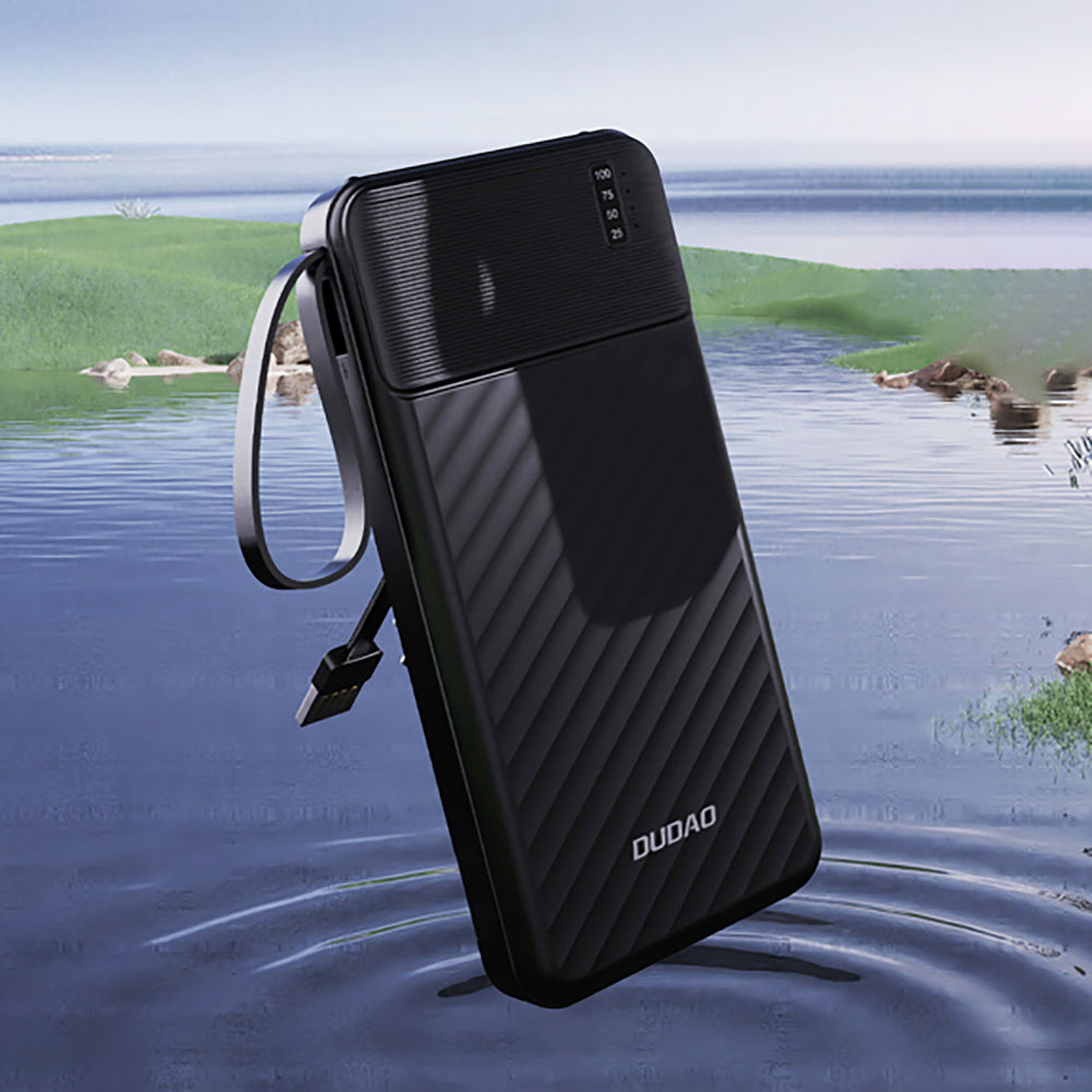 Dudao K11 10000mAh Powerbank med indbyggede kabler - sort