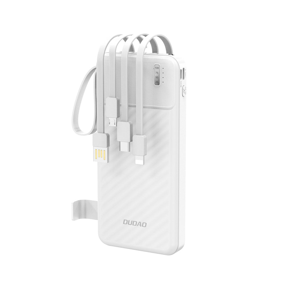 Dudao K11 10000mAh Powerbank med indbyggede kabler - hvid