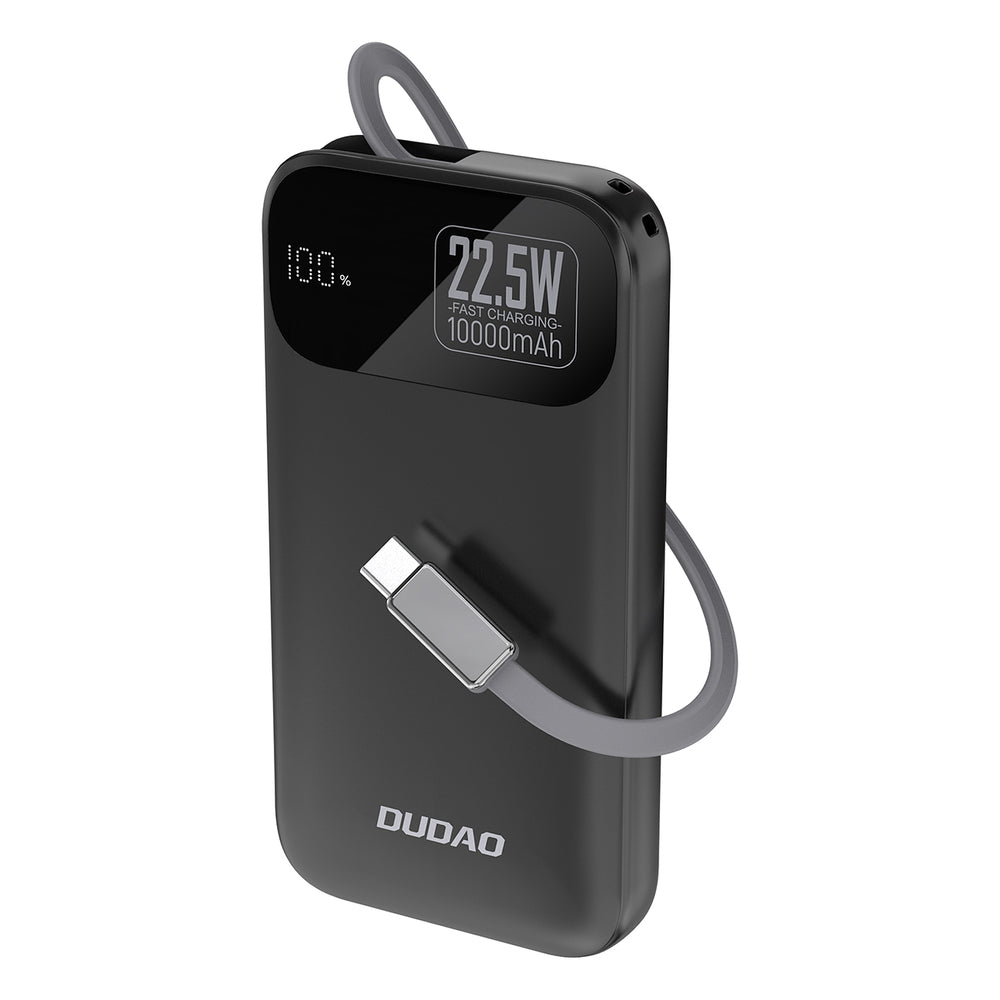 Dudao K31 10000 mAh 22.5W PD Powerbank med indbygget kabel - sort