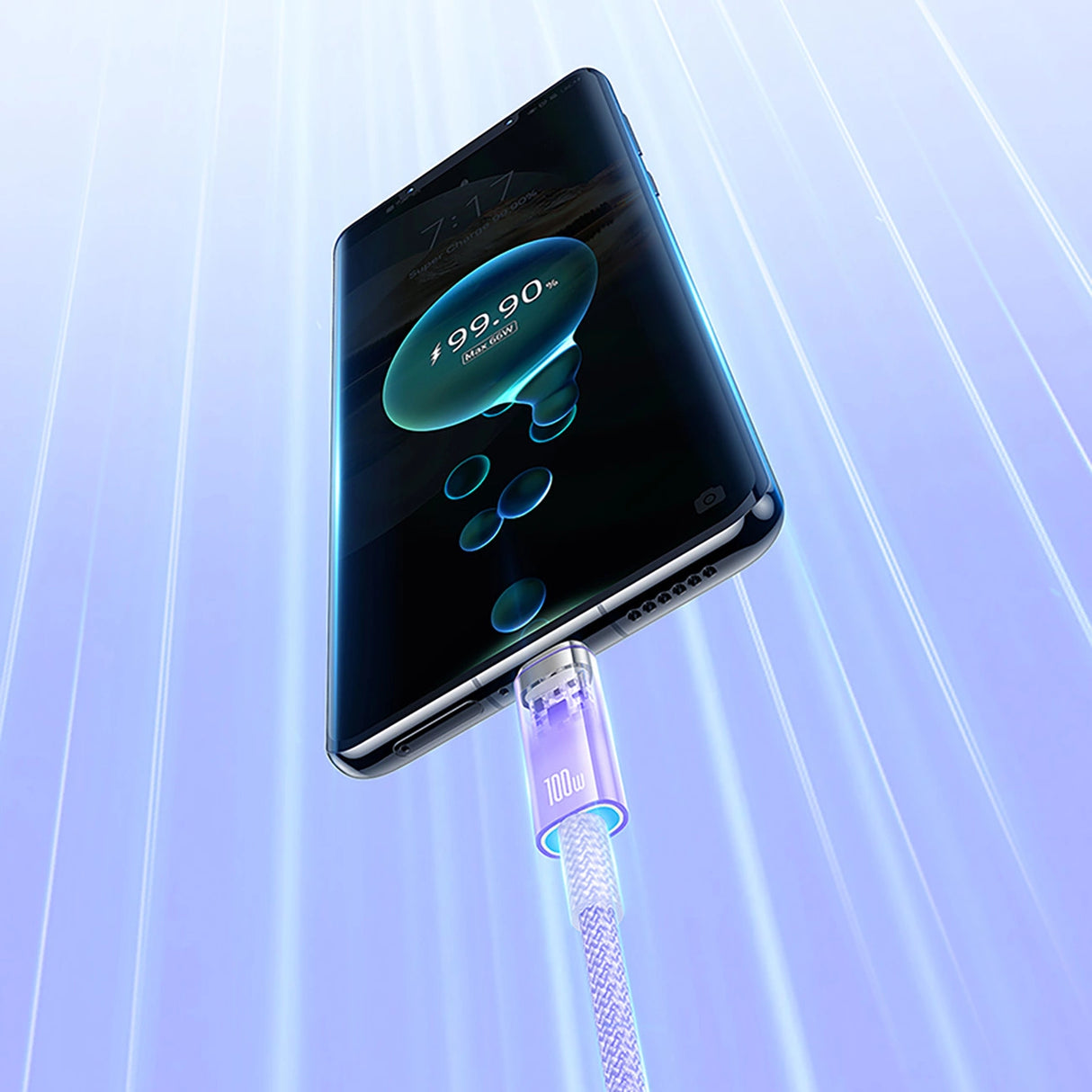 Baseus Explorer 100W USB-A - USB-C-kabel med intelligent temperatur sensor 1m - Purpur