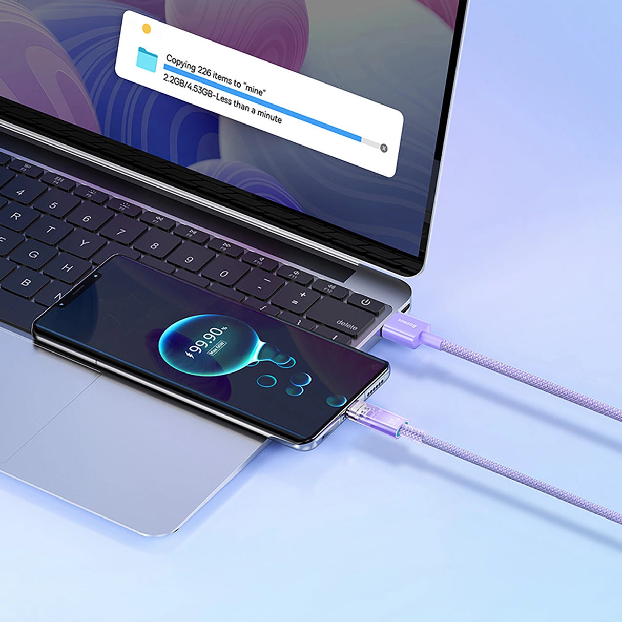 Baseus Explorer 100W USB-A - USB-C-kabel med intelligent temperatur sensor 1m - Purpur