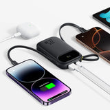 Baseus EnerFill FC31 10000mAh 22.5W Powerbank med digitalt display og 2 indbyggede kabler (USB-C + Lightning) - sort