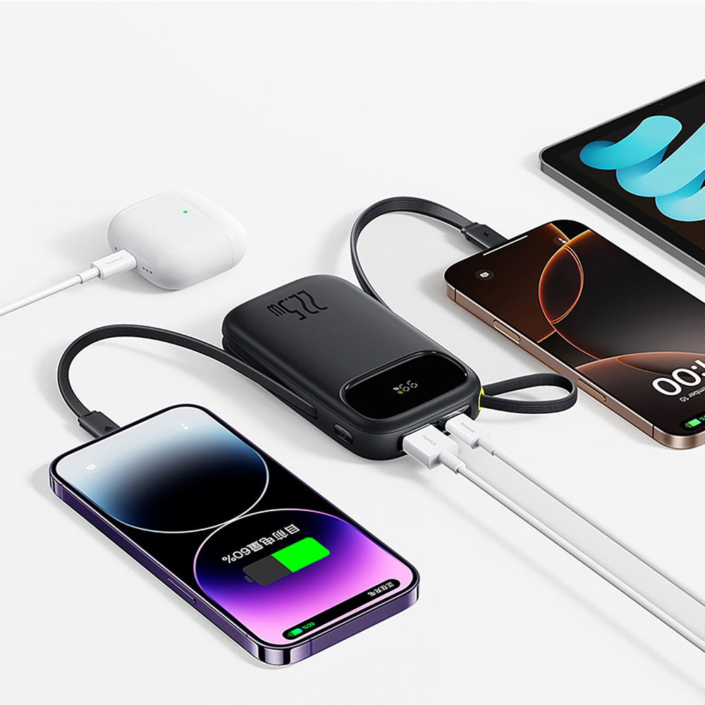 Baseus EnerFill FC31 QPow3 20000mAh 22.5W Powerbank with Digital Display and 2 Built-in Cables (USB-C + Lightning) - Black