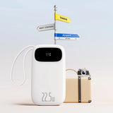 Baseus EnerFill FC31 20000mAh 22.5W Powerbank med digitalt display og 2 indbyggede kabler (USB-C + Lightning) - hvid