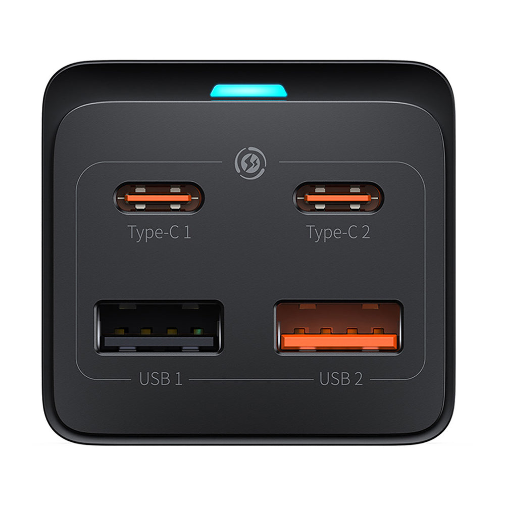 Baseus GaN3 Pro 65W EU-opladningsstation + 2 x USB-C + 2 x USB-A med Baseus Xiaobai USB-C 100W 1m kabel - sort