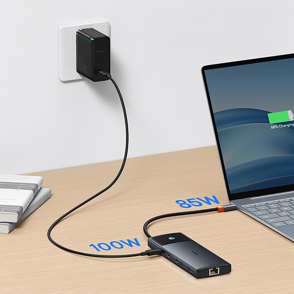 Baseus Metal Gleam II 10in1 HDMI USB-A USB-C RJ45 SD/TF Hub - Gray