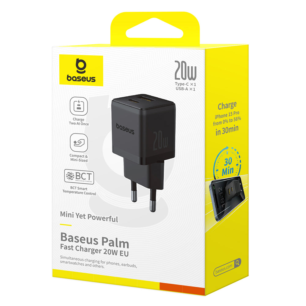 Baseus Palm 20W USB-C USB-A Wall Charger - sort