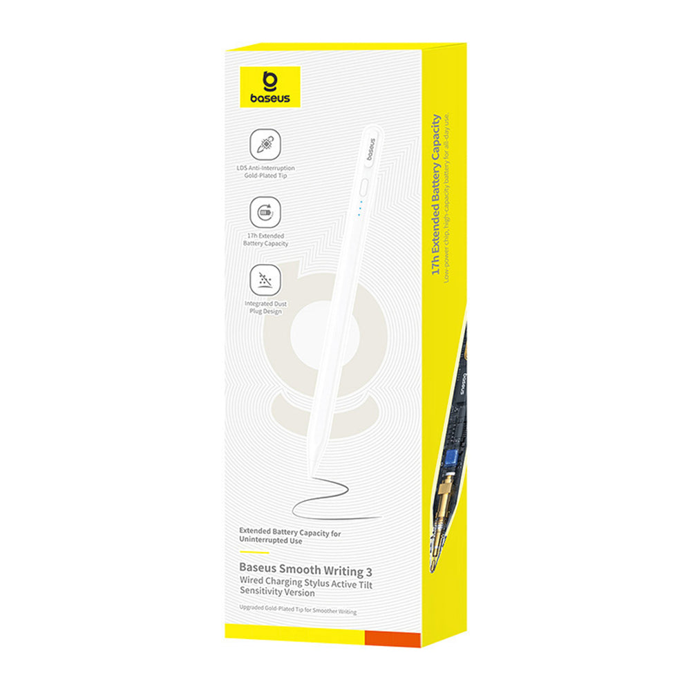 Baseus Smooth Writing 3 Active Stylus, Wired Rechargeable Stylus (Writing Angle Detection Version) - White