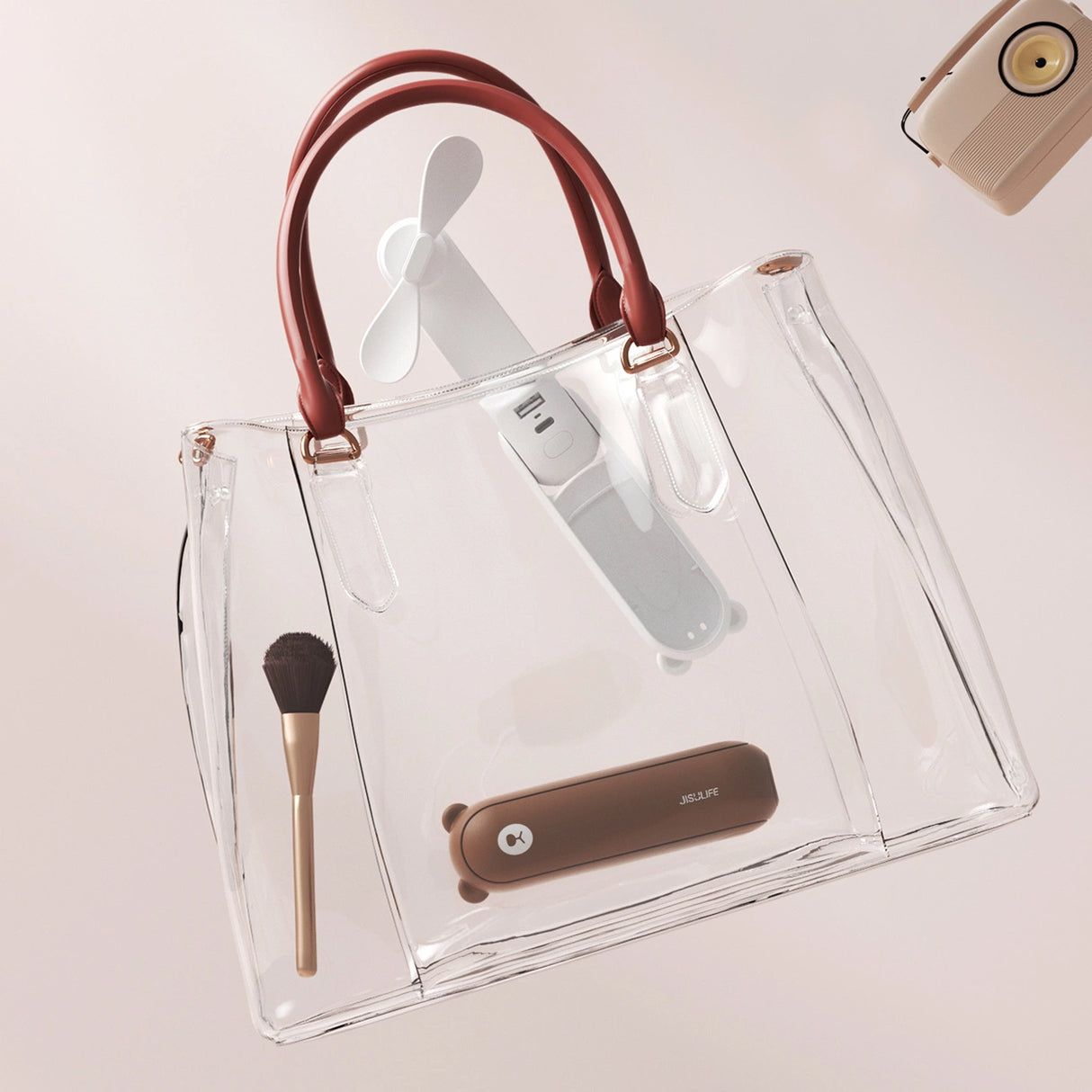 Jisulife håndholdt ventilator Life8 bærbar USB-ventilator med Power Bank-funktion 2000mAh og lommelygte - brun