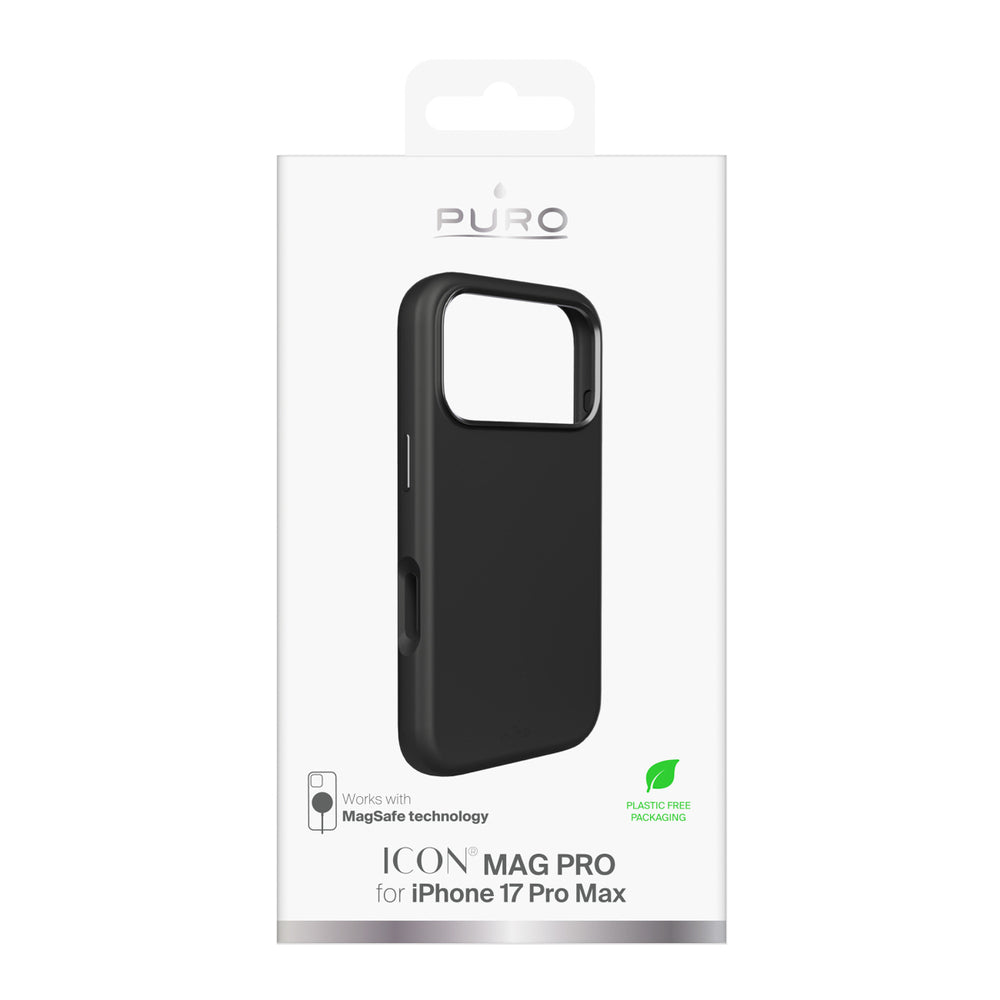 Pure Icon Mag Pro Liquid Silicone Case til iPhone 17 Pro Max, MagSafe Kompatibel, med Kamerabeskyttelse og Aluminiumknapper - sort