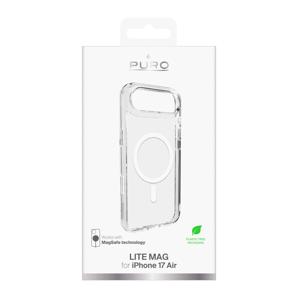 Puro Lite Mag TPU+PC Case Kompatibel med MagSafe til iPhone 17 Air - Transparent med hvid ring
