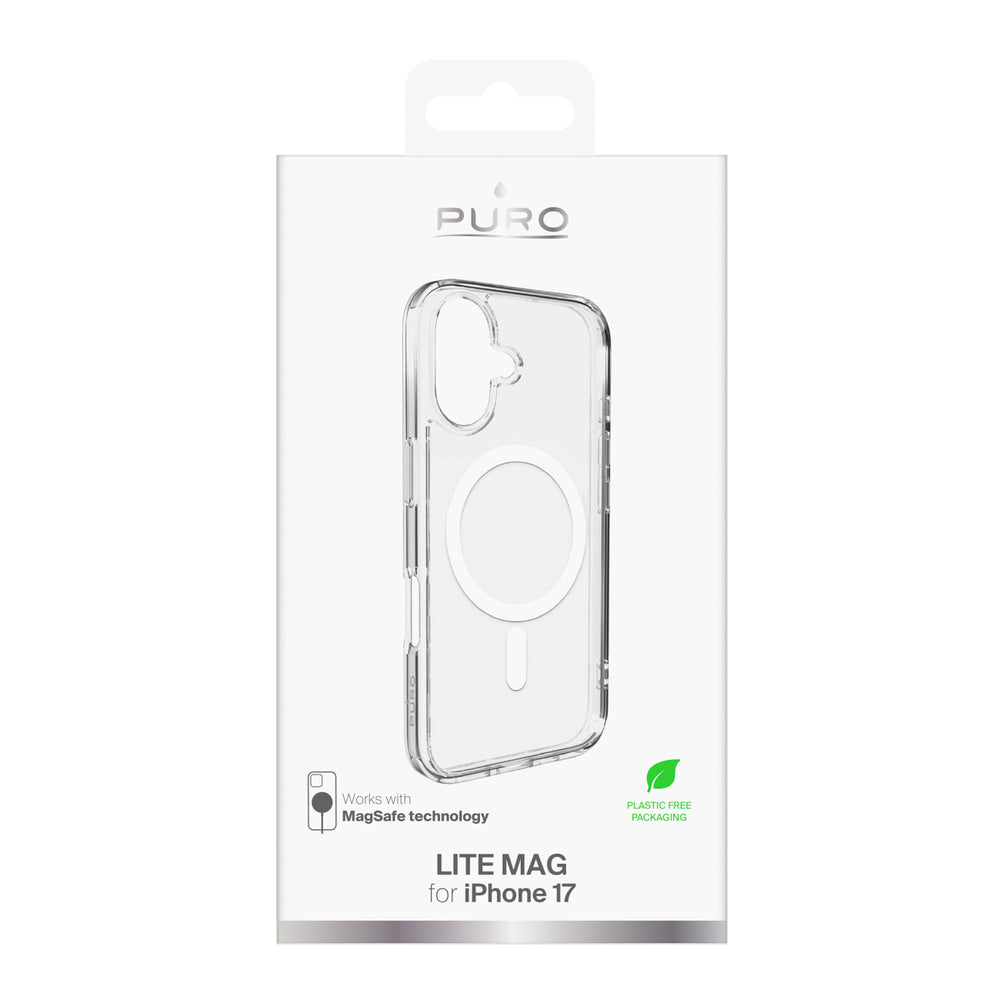 Puro Lite Mag TPU+PC Case Kompatibel med MagSafe til iPhone 17 - Transparent med hvid ring