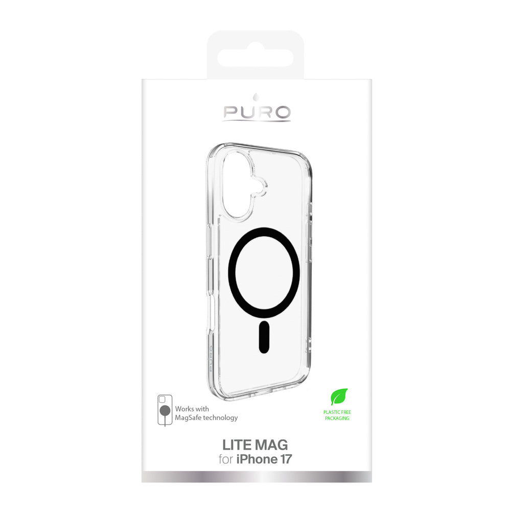 Puro Lite Mag TPU+PC Case Kompatibel med MagSafe til iPhone 17 - Transparent med sort ring