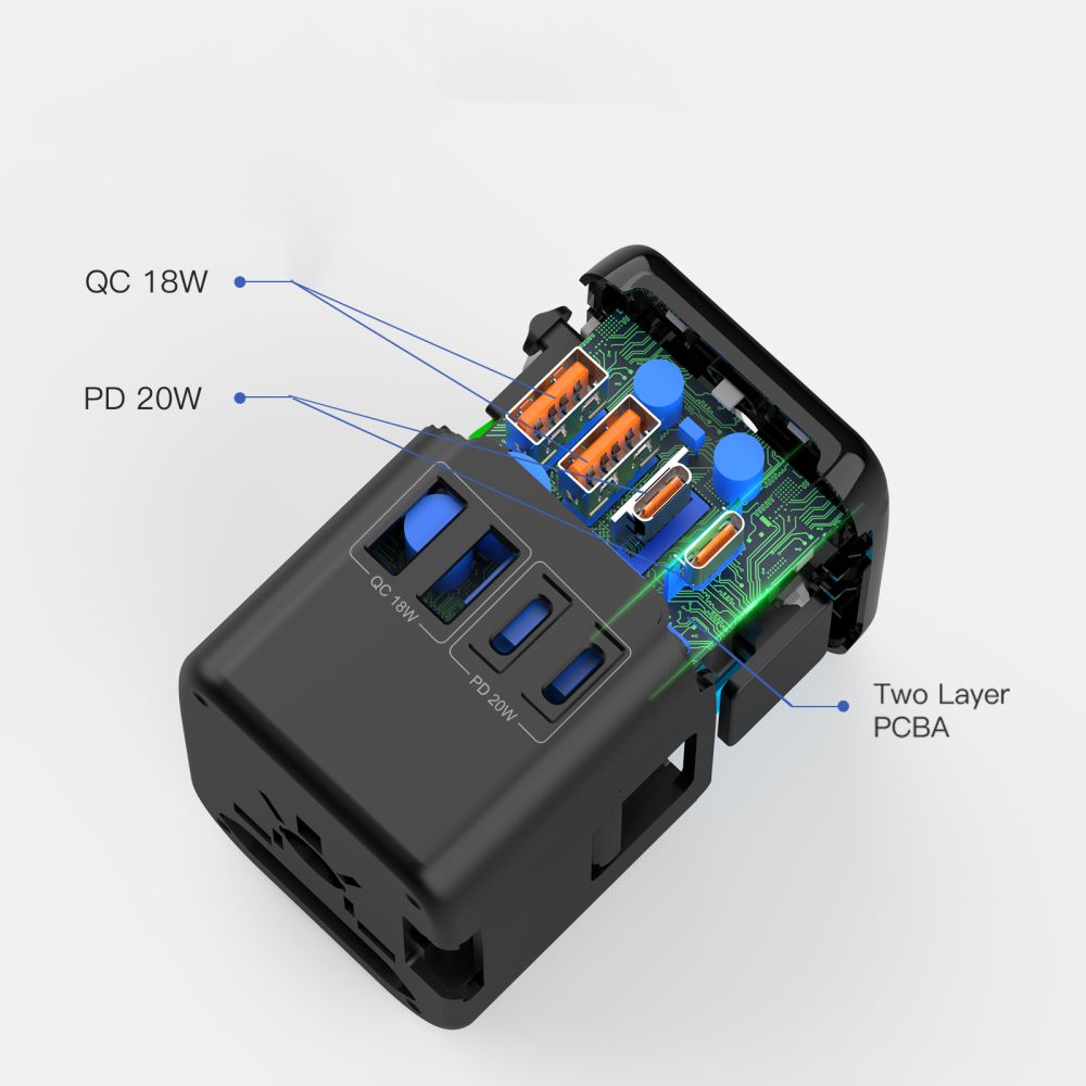 Tech-Protect TA200 EU / UK / US / AU adapter - sort