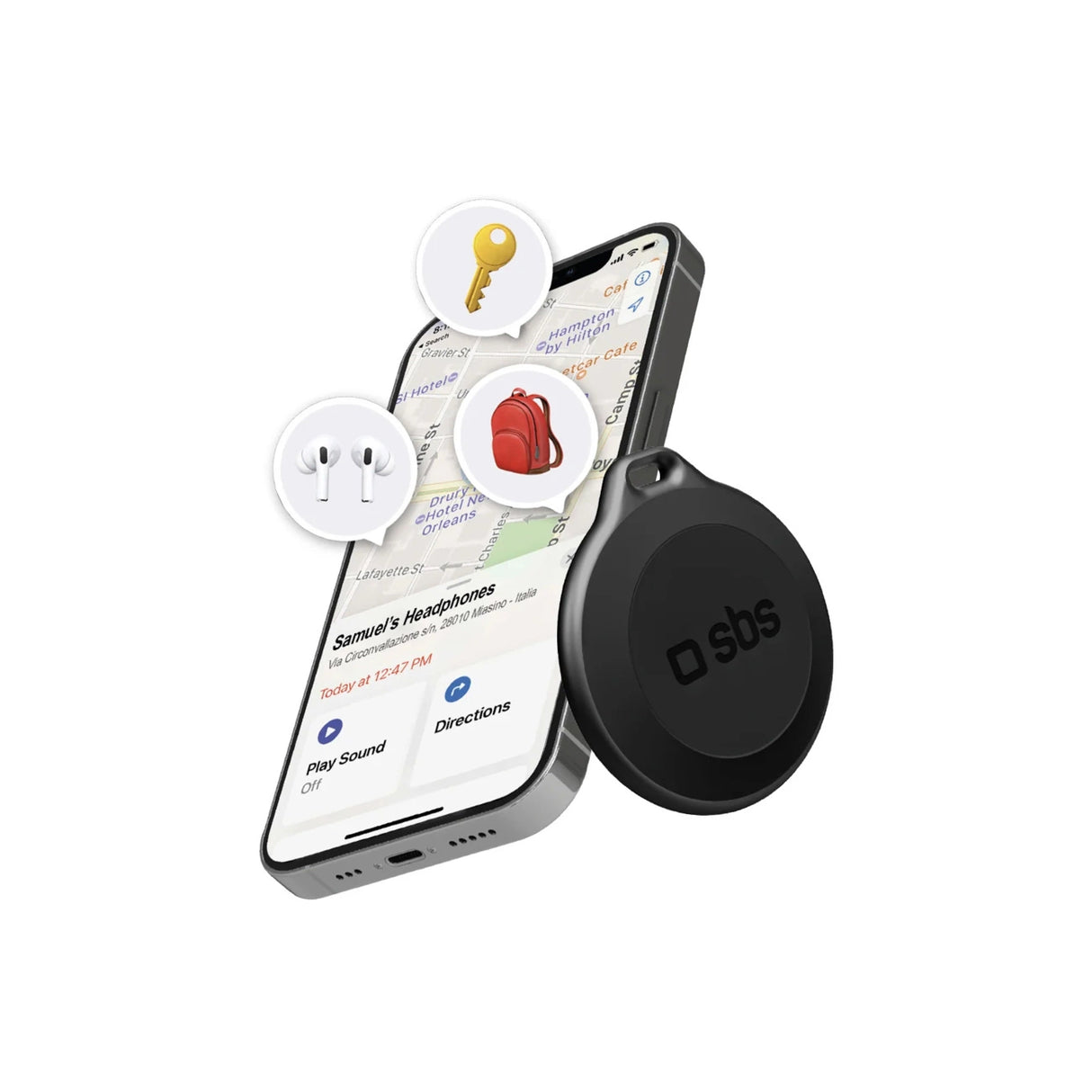 SBS Track My Circle Waterproof IP65 Locator Kompatibel med Apple Find My - sort