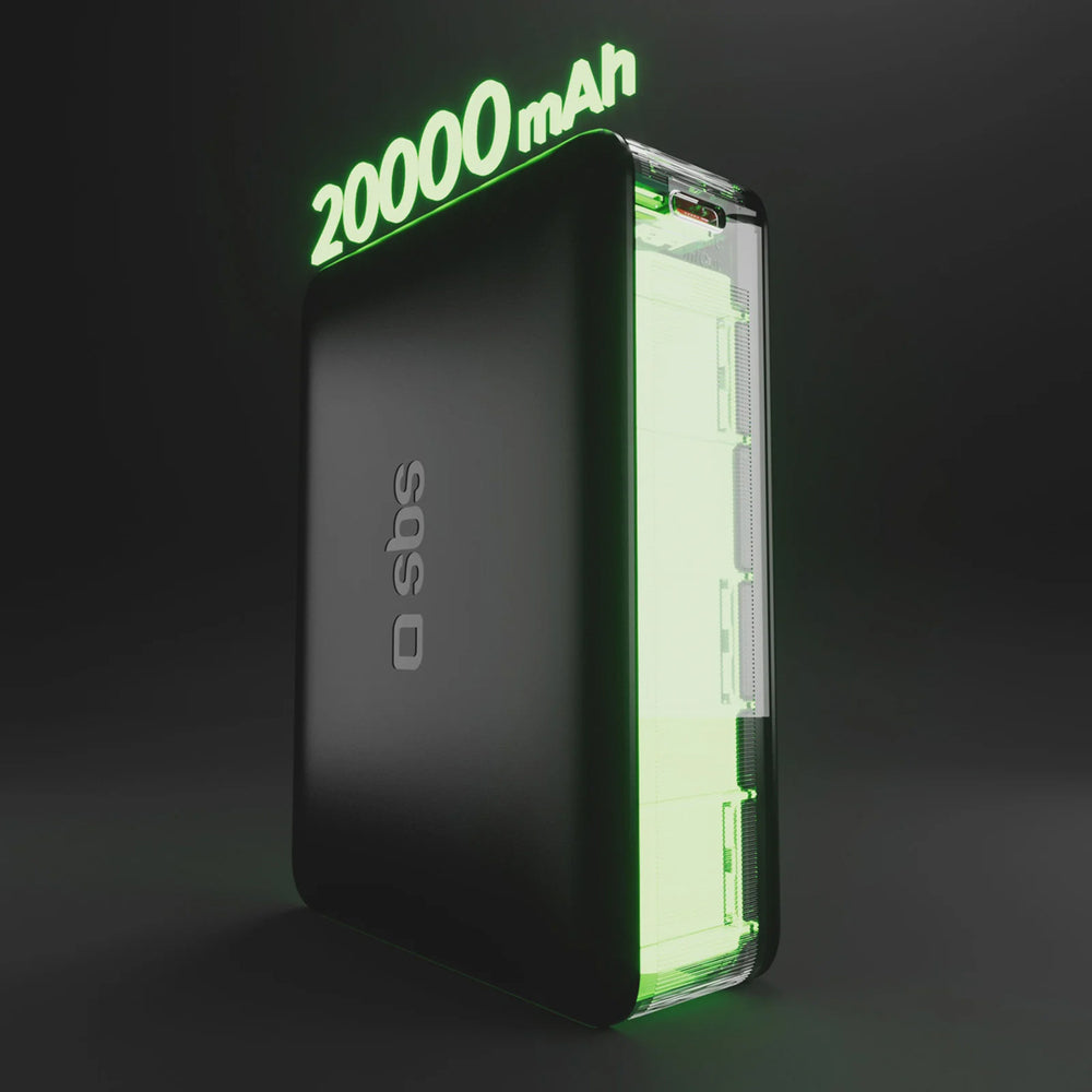 Powerbank SBS 20000mAh 65W PD AFC USB-C USB-A til bærbar computer, tablet, smartphone - sort