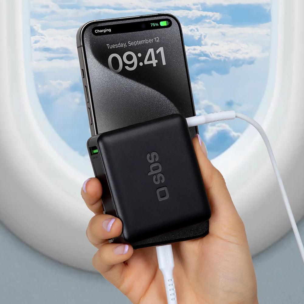 Powerbank SBS 20000mAh 65W PD AFC USB-C USB-A til bærbar computer, tablet, smartphone - sort