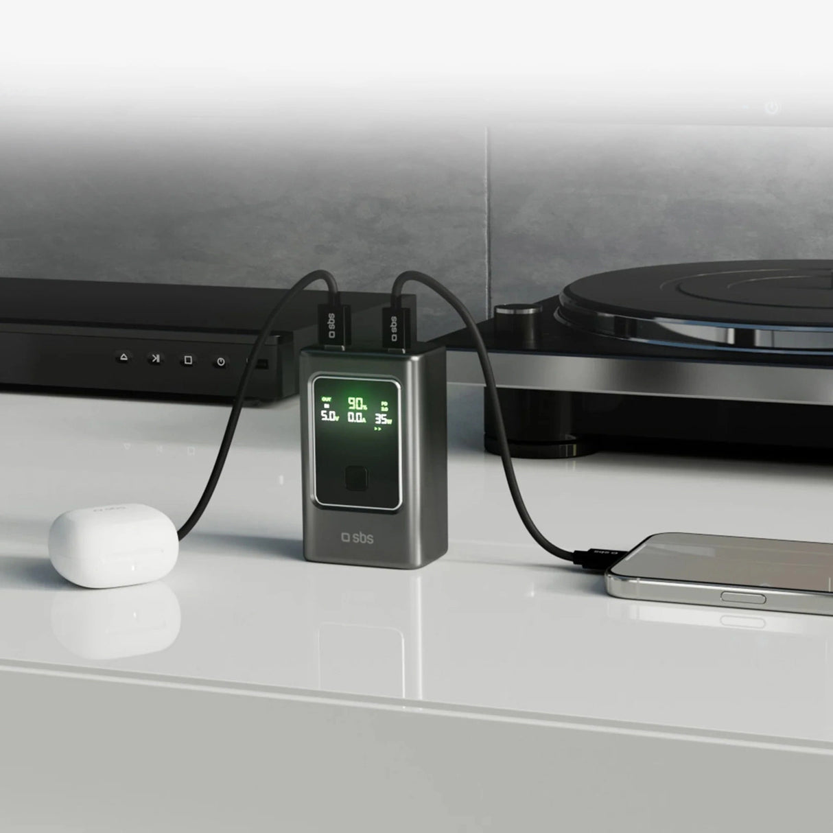 Powerbank SBS 10000mAh PD 35W med LCD-skærm - grå