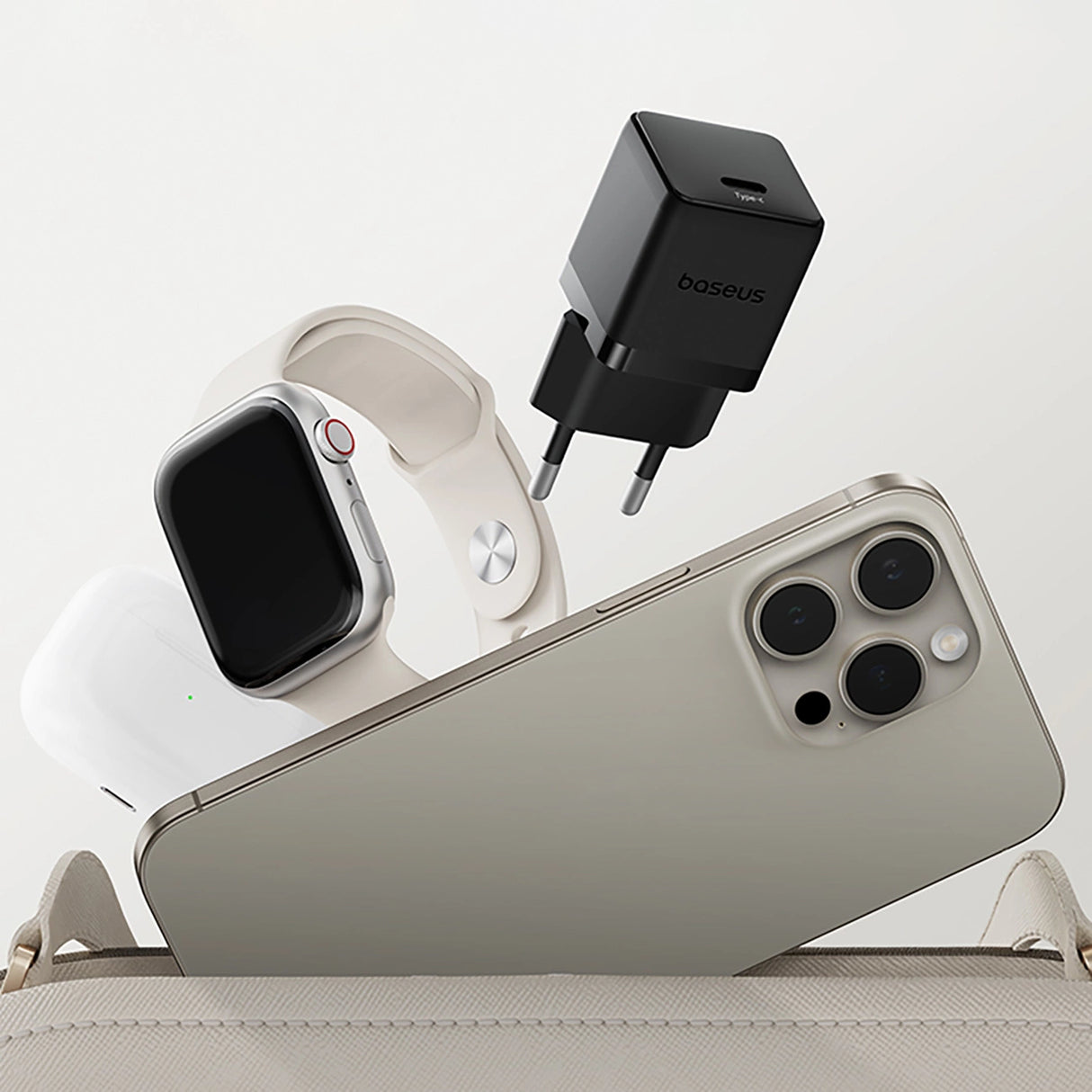 Baseus Palm 1C 20W Wall Charger (med Baseus Mini White USB-C 60W (20V / 3A) 1m Kabel) - sort